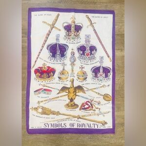 Vintage Tea Towel All Linen Made in Ireland Symbols of Royalty Purple 20x29